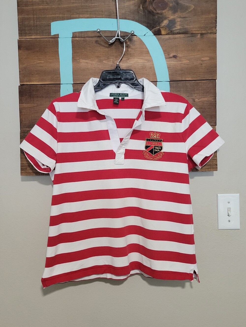Vgt Ralph Lauren Red/white Stripe Rugby Preppy Embroidered Logo Polo Large - Picture 2 of 7